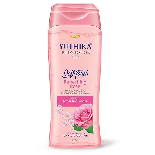 Yuthika Body Lotion Gel Refreshing Rose 300ml Pack of 1, Soft Touch Gel Body Lotion for Summer, Winter, Light Moisture for Face and All Skin Types, Rose Body Lotion