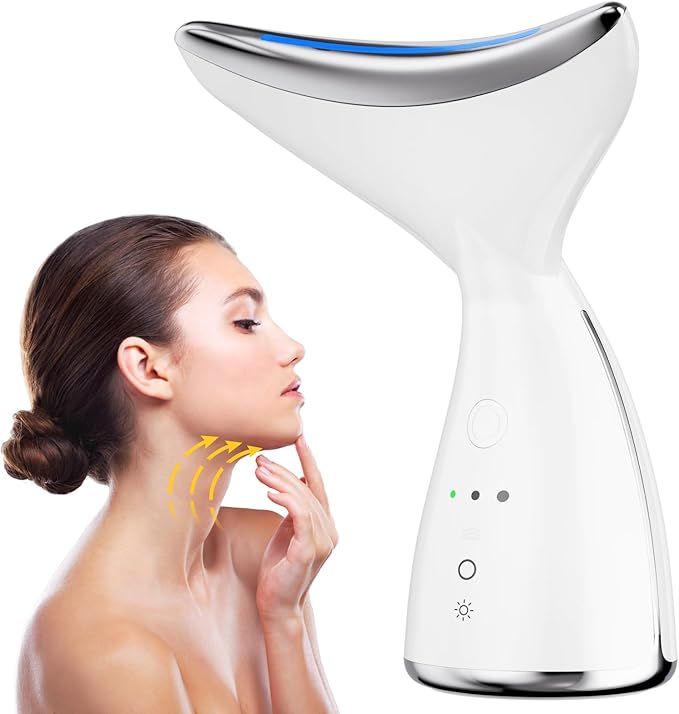 Face & Neck Massager | White LED Red-Light-Therapy-for-Face and Neck, Red Light Therapy Wand, 3 Color Led Face Neck Massager for Skin Care