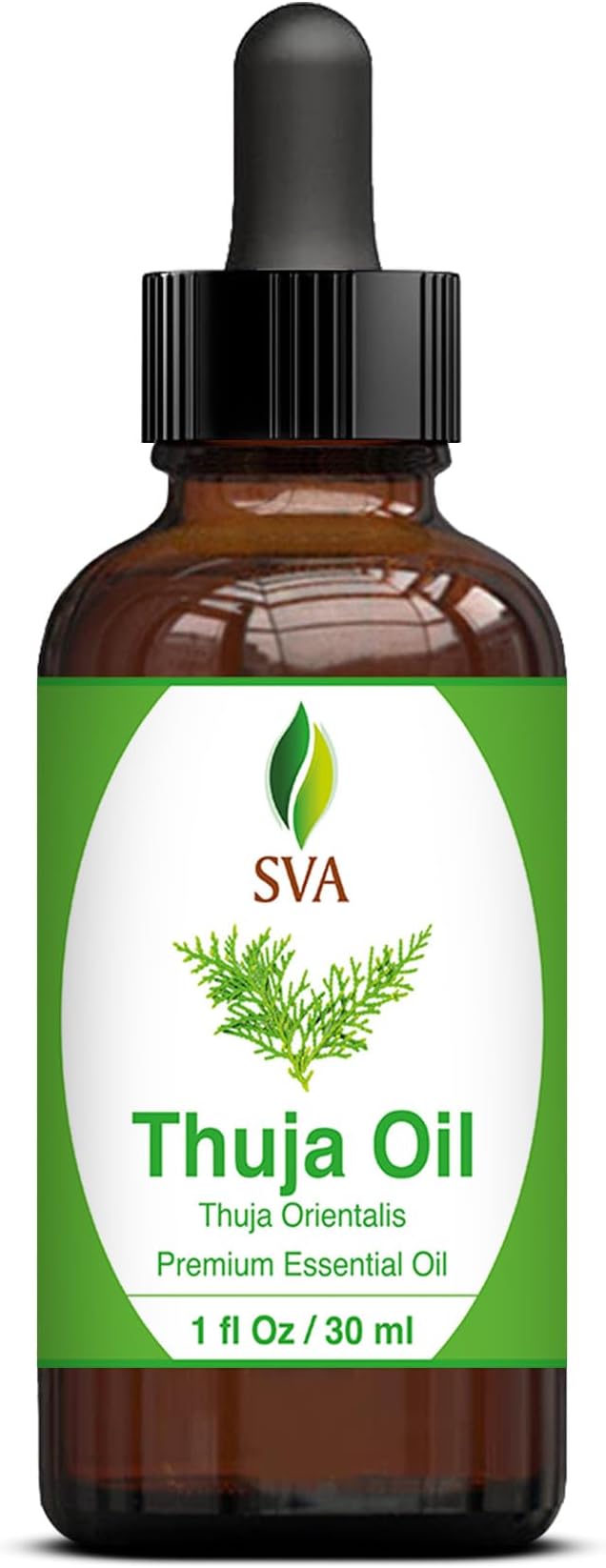 SVA Thuja Essential Oil – 1 Fl Oz – 100% Natural Thuja Oil - for Diffuser, Hair Care, Face, Skin Care, Aromatherapy, Scalp and Body Massage, Soap and Candle Making - with Dropper