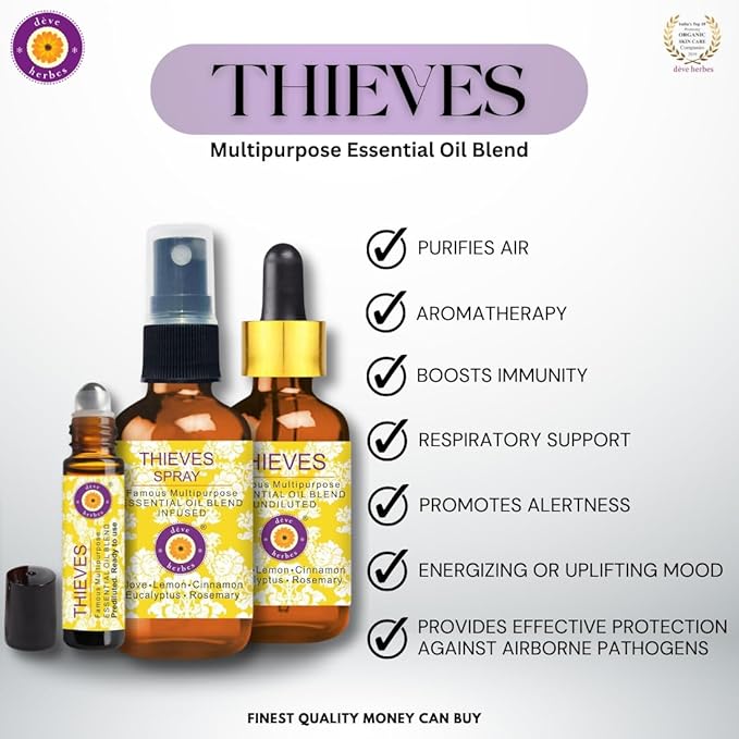 Deve Herbes Thieves Multipurpose Undiluted Essential Oil Blend with Glass Dropper 30ml (1 oz)