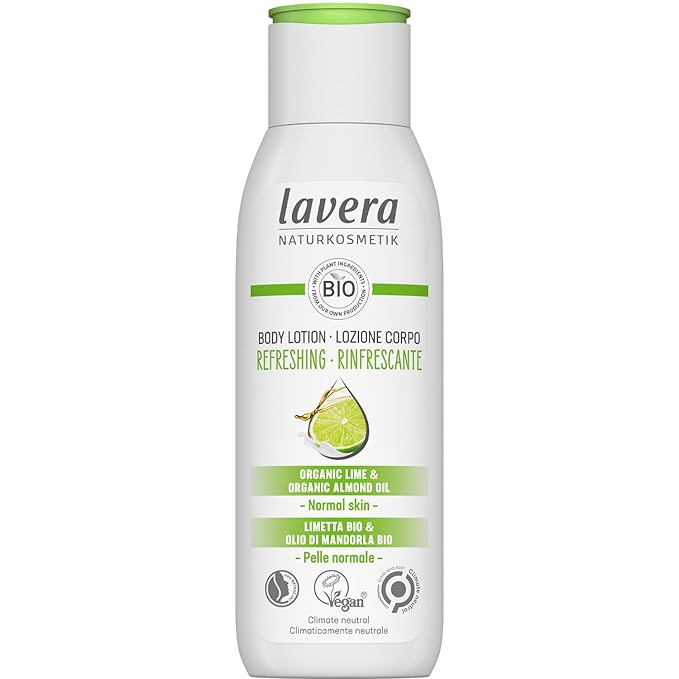 lavera Body Lotion Refreshing - Body Milk with organic lime & almond oil fragrance - body milk for normal skin - PETA certified - biodegradable - vegan - natural cosmetics - 6,76 fl.oz.