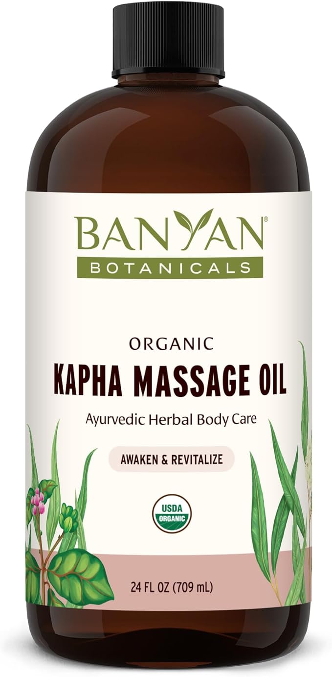 Banyan Botanicals Kapha Massage Oil – Organic Massage Oil with Chitrak and Tulsi – Warming Ayurvedic Oil to Revitalize The Tissues and Awaken The Mind – 24 oz. – Non-GMO Sustainably Sourced Vegan