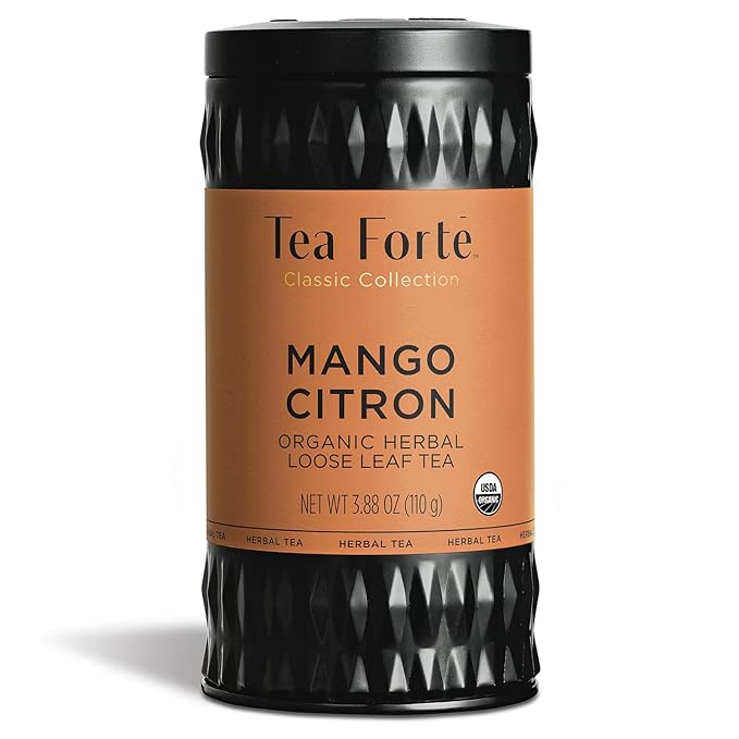 Tea Forte Mango Citron Premium Organic Loose Leaf Caffeine-Free Herbal Tea Blend Canister, Makes 35-50 Cups, Tea Gifts for Mother's Day