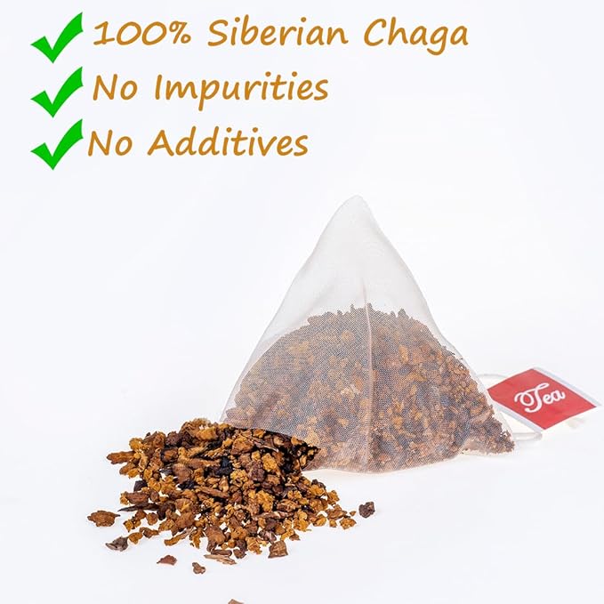 Premium 60 Chaga Tea Bags,100% Pure Siberian Wild Harvest Chaga Mushroom,No Additives,Caffeine Free.