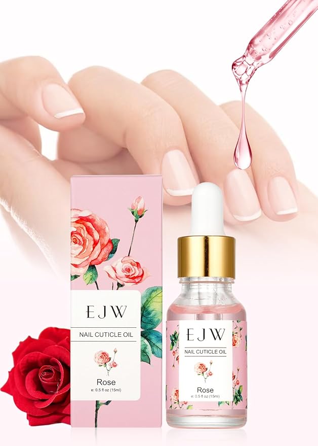 EJW Cuticle Oil for Nails, 1 Week Multi-Functional Care for Hands and Feet, Moisturizes & Strengthens Nails, Improves Hangnails & Dry Skin, Natural Ingredients, Rose
