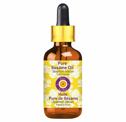dève herbes Pure Sesame Oil (Sesamum indicum) with Glass Dropper Cold Pressed 15ml (0.50 oz)