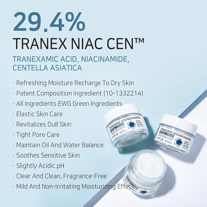 APLB Tranexamic Acid Niacinamide Facial Cream | TRANEX NIAC CEN™ 28.3% 1.35 FL.OZ/Korean Skincare, Moisturizing, Blemish care, Helps with skin discoloration