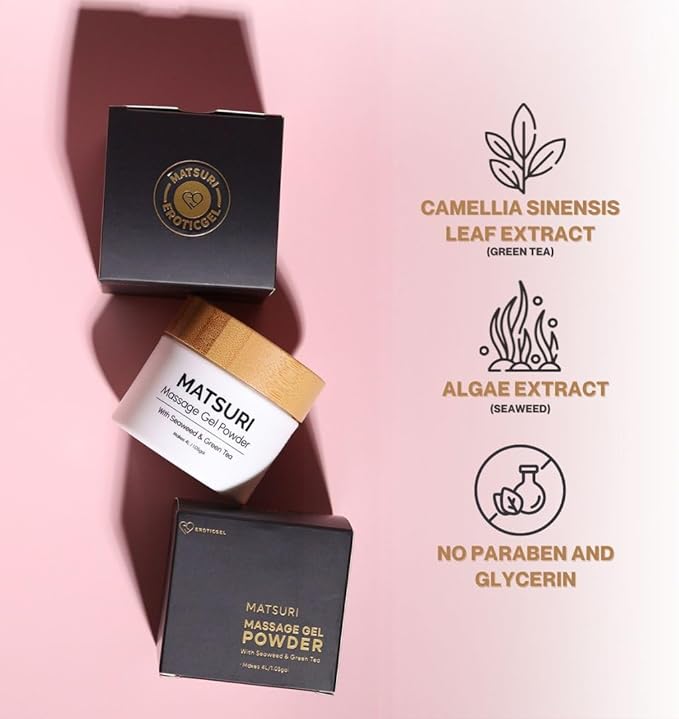 Japanese Nuru Massage Gel Powder 40g | Formulated with Natural Seaweed & Green Tea | Made in Japan | Paraben, & Glycerine Free | Fragrance-Free | Makes 1.05 gal/ 4L | Vegan | Matsuri