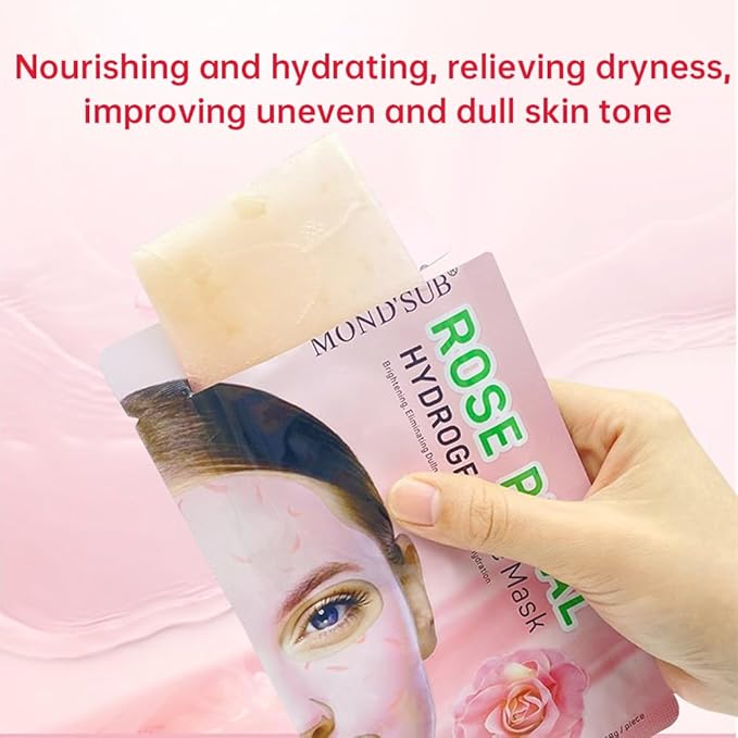 Hydrogel Collagen Sheet Mask with Rose Petal, Instant Brightening Hydrating Face Mask Sheet Mask for Firming, Elasticity Improvement 12-Pack
