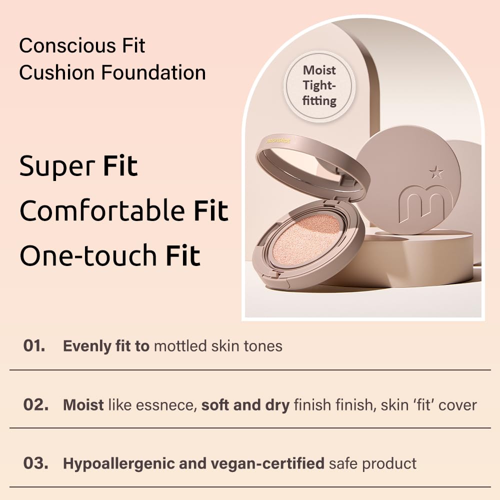 MOONSHOT KOREA Conscious Fit Cushion Foundation Flawless Coverage,Glass skin,Long-Lasting, Lightweight, Buildable Coverage,k-beauty (21N Cosmic Vanilla, [refill] Conscious Fit Cushion)