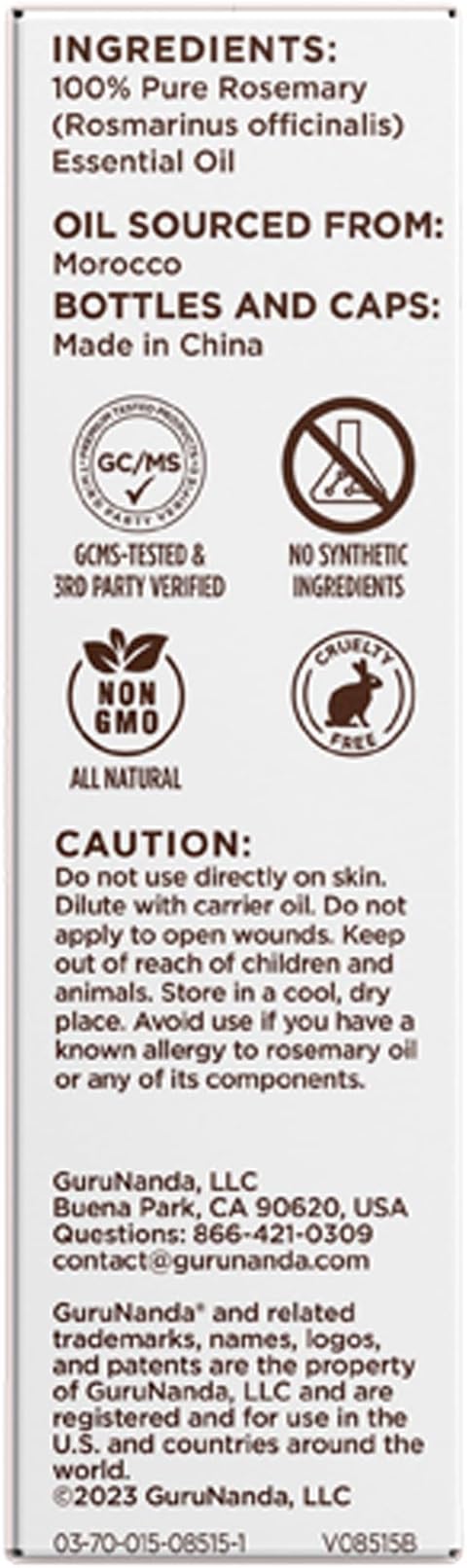 GuruNanda Rosemary Essential Oil - 100% Pure & Natural, Undiluted, Non-GMO - for Hair, Skin & Aromatherapy Diffuser - 15ML