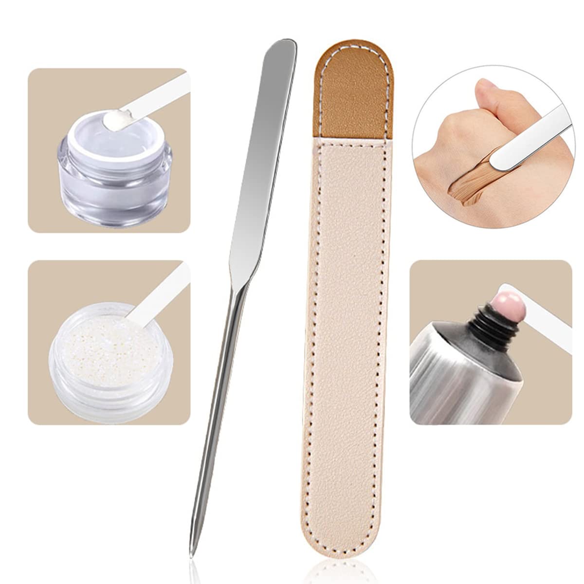 Foundation Spatula, 3-Pack Acrylic Nail Art Palette Oblique Round Head Stainless Steel Makeup Spatula for Woman Professional Facial Makeup Tools Makeup Mixing Palette