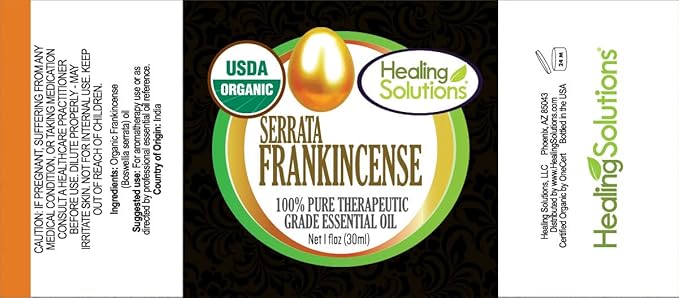 Healing Solutions 1 oz (30 ml) Organic Frankincense Essential Oil for Skin and Face, Pure Frankincense Oil