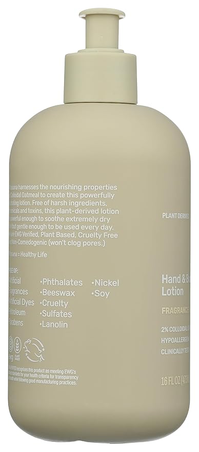 Hydrating Hand & Body Lotion, Plant-Derived, enriched w/Colloidal Oatmeal, EWG Verified, Hypoallergenic, Unscented 16oz