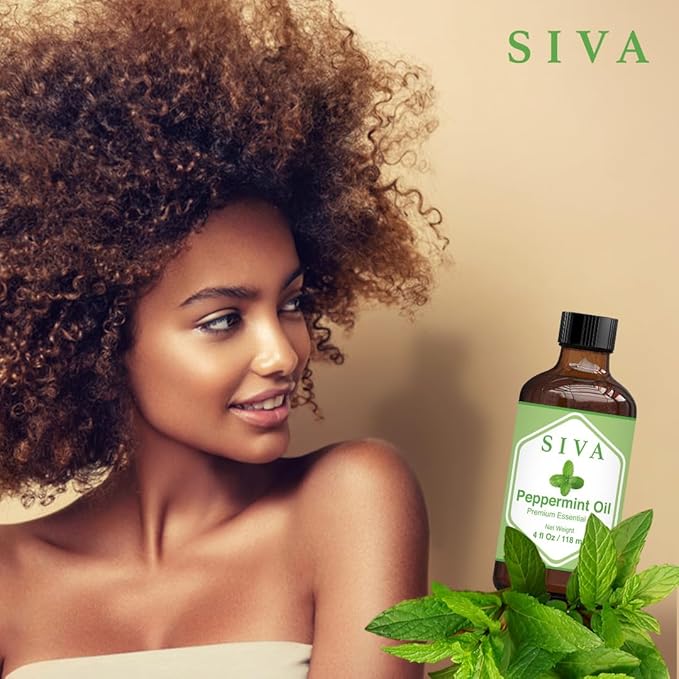 SIVA Peppermint Essential Oil - 4 Fl Oz – Natural Peppermint Oil - for Diffuser, Face, Skin Care, Aromatherapy, Hair Care, Scalp and Body Massage - with Dropper