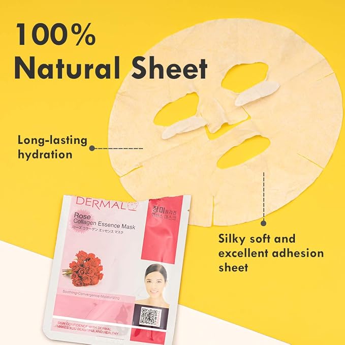 DERMAL 16 Combo Pack B Collagen Essence Korean Face Mask - Hydrating & Soothing Facial Mask with Panthenol - Hypoallergenic Self Care Sheet Mask for All Skin Types - Natural Home Spa Treatment Masks