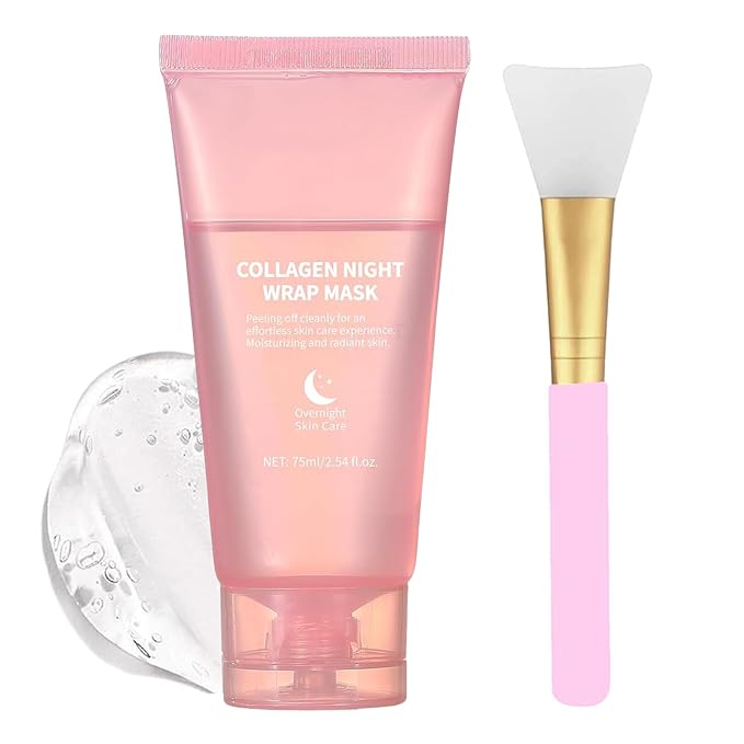 Collagen Overnight Wrapping Peel Off Facial Mask Pack,Collagen Night Wrapping Mask,Hydrates and Tightens Skin,Reduces Sagging,Elasticity & Hydration Care 2.54 fl.oz (with Brush)
