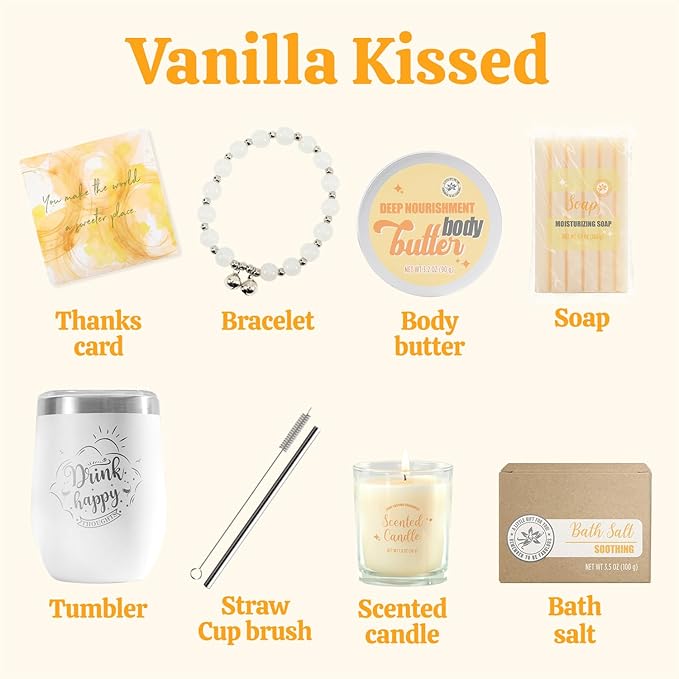 Gifts for Women BODY & EARTH Birthday Gift Sets, Vanilla Bath Set Spa Gifts for Women, 6pcs Womens Gift Vanilla Spa Kit for Mother