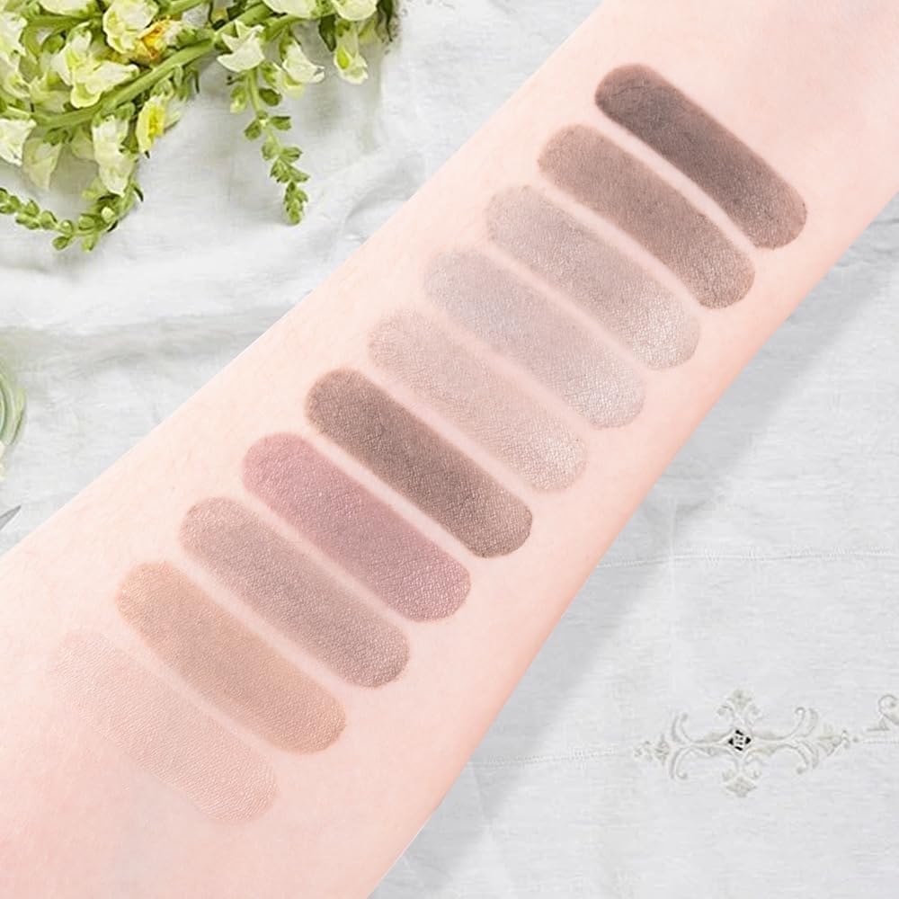 10 Color Matte Eyeshadow Palette | 10 Soft-Focus Matte Shades in Grey-Brown & Neutral Taupe | Silky Powder Blends Like Cream | Natural-Looking Nude Makeup for Mature Skin | Day to Night Wear