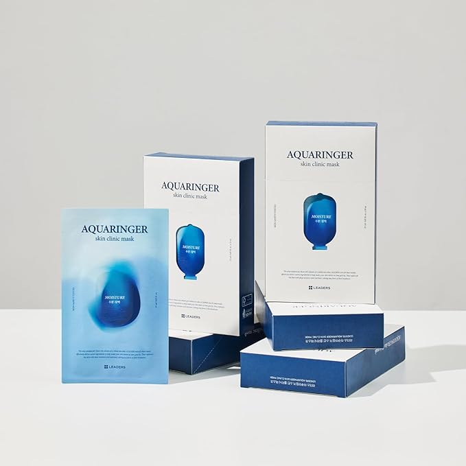 LEADERS Aquaringer Skin Clinic Mask | Intensive Hydration & Moisture Replenishment | Soothes & Calms Irritated Skin | Refreshes Dry, Dehydrated Skin | Suitable for All Skin Types - 10 Sheets