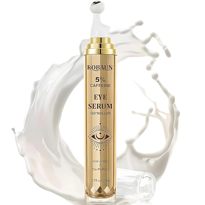 Eye Serum With 5% Caffeine & 5% Retinol For Dark Circles, Puffiness Puffy Bags & Wrinkles Fine Lines,Under Eye Cream Anti Aging Treatment 360° Massage Roller Ball (0.68 Ounce (Pack of 1), Unscented)