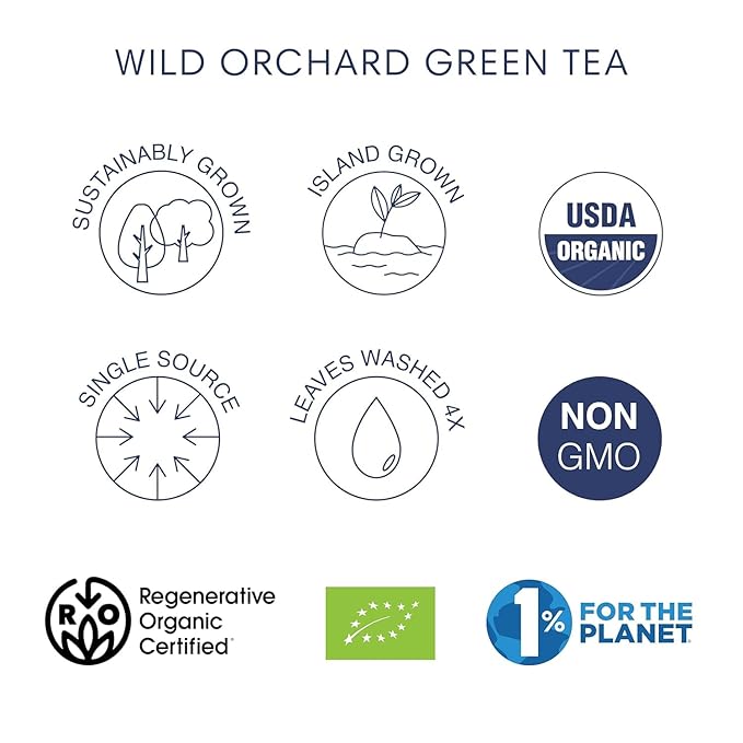 Wild Orchard Regenerative Organic Certified Flavored Green Tea - Sweet Sorbet (12 Tea Bags) - With Juicy Summer Fruits - Regeneratively Cultivated on Jeju Island in South Korea