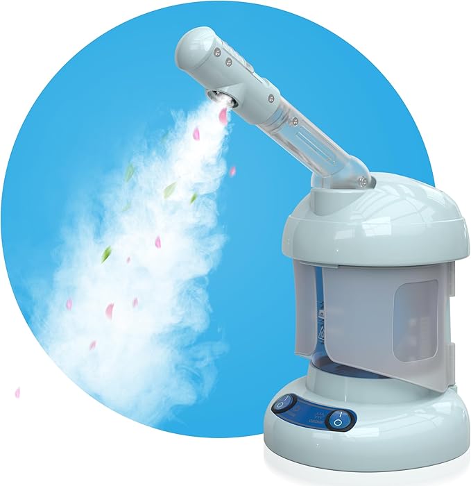 Nisperos Nano Ionic Facial Steamer - 360° Rotatable Sprayer - 40 Minutes Warm Mist - Humidifier - Professional Face Steamer for Facial Deep Cleaning (Light Blue)