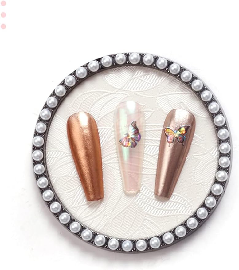 1 Pc Resin Nail Art Palette Nail Art Display Holder Round Inlay Rhinestone Makeup Palette Nail Painting Palette Gel Polish Colors Mixing Pallet (White)