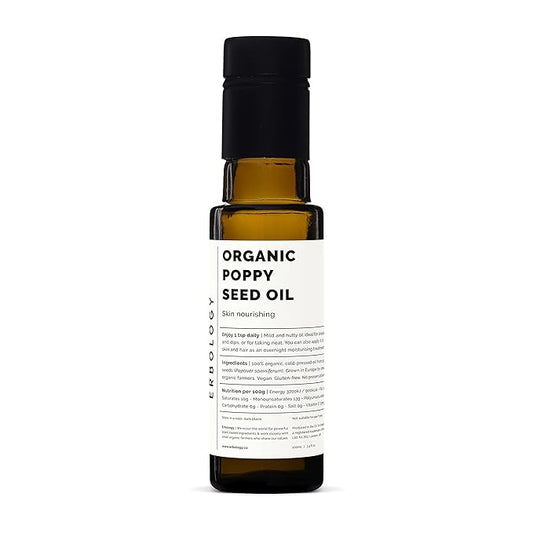 Erbology Organic Poppy Seed Oil 3.4 fl oz - Cold-Pressed - Premium Food Grade - Skin Nourishing - High in Vitamin E - Straight from Farm - Non-GMO - No Additives or Preservatives - Recyclable Glass Bottle