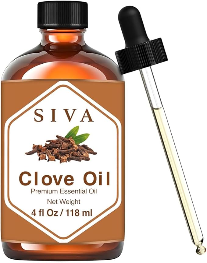 SIVA Clove Bud Essential Oil - 4 Fl Oz – Natural Clove Oil - for Diffuser, Face, Skin Care, Aromatherapy, Hair Care, Scalp and Body Massage - with Dropper