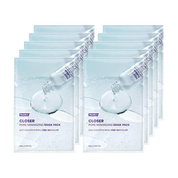 FRANKLY Closer Pore Minimizing Mask,10 sheets – Korean Semi-Gel Face Mask for Pore Care, Hydration & Firming | Korean Skin Care with Collagen, Triple Hyaluronic Acids & Peptides | 0.74 fl oz*10 EA