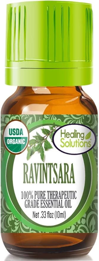 Healing Solutions Ravintsara Essential Oil 0.33 oz (10ml) – Pure Organic Ravintsara for Hair, Diffuser, Skin, & Aromatherapy