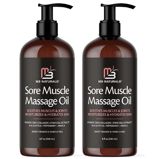 Arnica Sore Muscle Massage Oil for Massage Therapy - with Collagen Stem Cells Arnica and Menthol - Multipurpose Instant Absorption Full Body Massage Oil by M3 Naturals (Pack of 2)