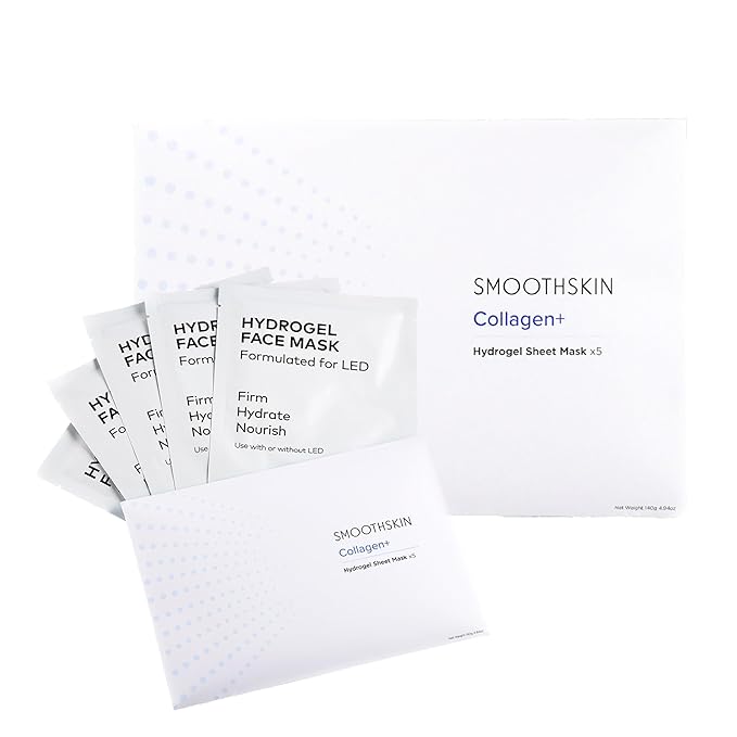 SMOOTHSKIN Hydrogel Face Masks for Deep Hydration, with Hyaluronic Acid & Niacinamide, Use LED Face Mask or Alone; 5 Per Pack