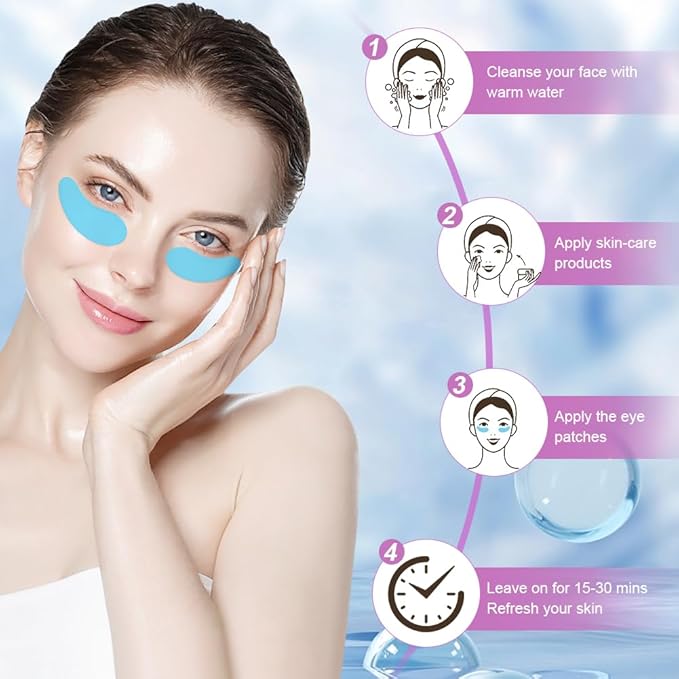 Bibabala Under Eye Patches Silicone Patch Set With Case Cream Applicator Reusable Silicone(Transparent Pink Blue Purple)