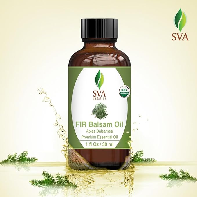 SVA Fir Balsam Essential Oil Organic – 1 Fl Oz – 100% Natural Organic Fir Oil - for Diffuser, Hair Care, Face, Skin Care, Aromatherapy, Scalp and Body Massage, Soap and Candle Making – with Dropper