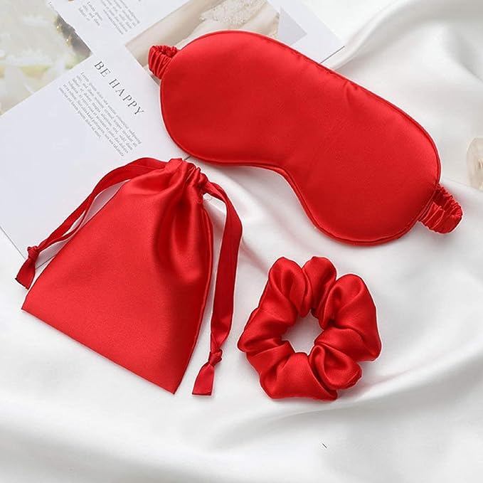 Silk Satin Sleeping Eye Mask, Red Sleep Eye Night Blindfold for Women and Men, Soft Breathable Blackout Eyeshade Eye Cover for Travel, Wedding Bridesmaid Gift