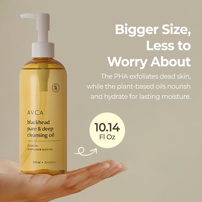 AVCA Korean Blackhead Remover Cleansing Oil 10.14 fl.oz.(300ml) - Oil Cleanser for Face, Makeup Blackhead Remover, Normal & Oily Skin, Face Pore Cleanser