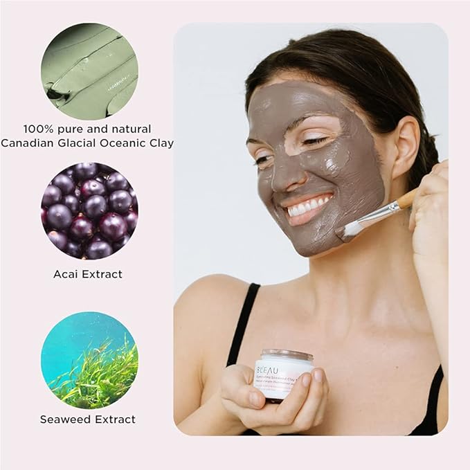 BL'EAU Illuminating Seaweed Clay Mask - Brightening Clay Mask for All Skin Types – Collagen Boosting Deep Cleanse and Tighten Pores – Clarify and Balance -Natural Origin – 80 g ℮ Net Wt. 2.8 oz
