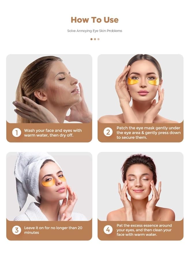Under Eye Patches, 20 Pairs 24K Gold Eye Patches For Puffy Eyes, Under eye Bags, Wrinkles, Nourish Skin, Eye Masks With Collagen, Hyaluronic Acid for Men & Women Gift (24K Gold)