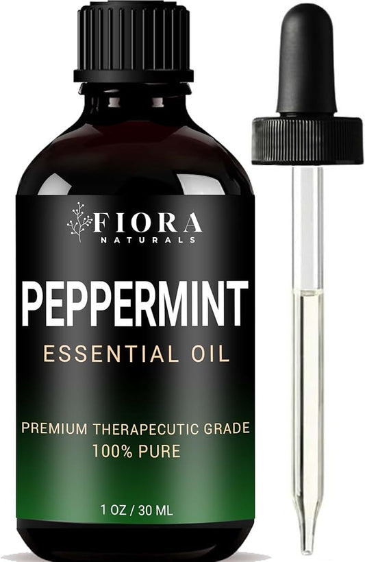 Peppermint Essential Oil by Fiora Naturals - 100% Pure Peppermint Oil for Hair Growth, Skin and Scalp Acne, Diffuser, DIY soap, and Candle Making. Pure Mentha Piperita Oil - 1 oz /30ml