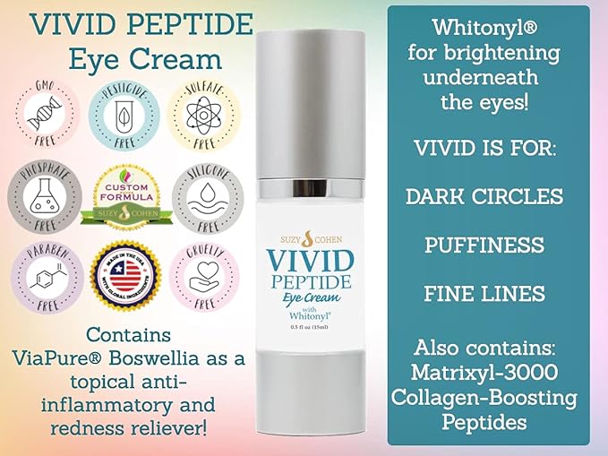 VIVID Peptide Eye Cream with Whitonyl for Dark Circles, Puffiness and Fine Lines - Brightens and Boosts Collagen for Firmness and Hydration
