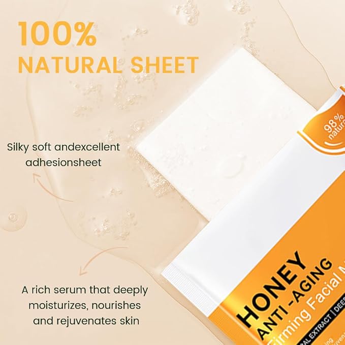 Honey Face Sheet Mask Skincare,Hydrating Spa Face Mask For Sensitive Skin,Moisturize,Nourish for All Skin Types,Natural Skin Care Spa Face Mask for Women Men Girls,Pack of 6