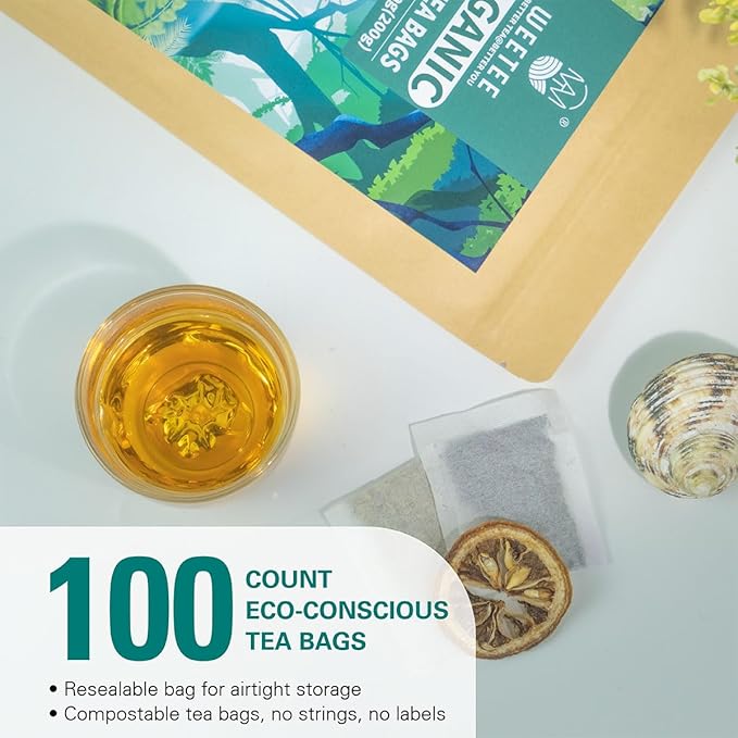 WT WEETEE Organic White Tea Bags, Organic Pure White Tea 100 Count, Mellow & Smooth, Perfect for Hot or Iced Tea