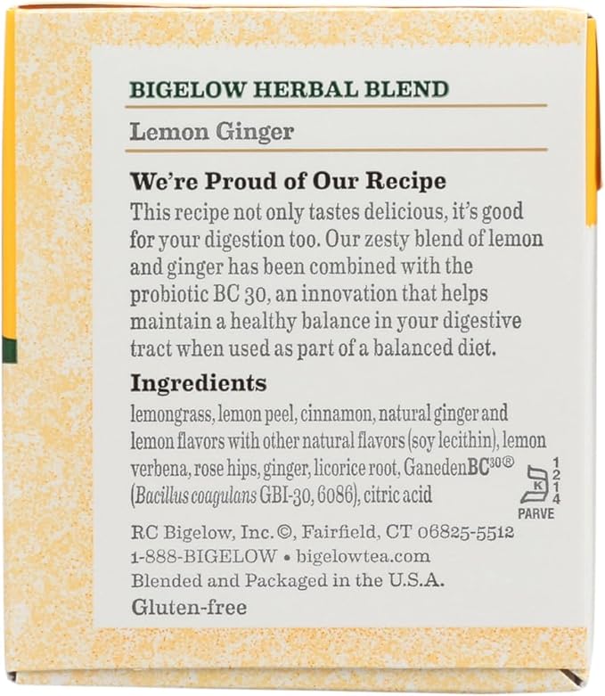 Bigelow Tea Lemon Ginger 18 Bags (Pack of 12)