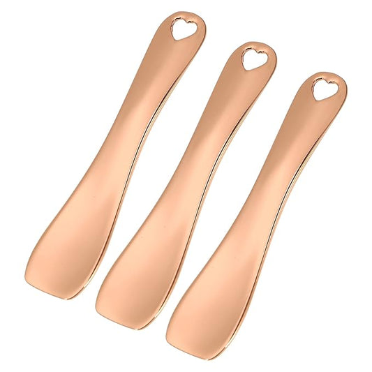 VOCOSTE 3 Pcs Makeup Spatula Mini Spoon, Eye Cream Massage Sticks Beauty Scoop, for Facial Cosmetic Face Cream, Heart Shape 2.36"x0.49", Rose Gold Tone