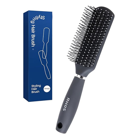 RHOS Hair Brush for Men - Detangler Hair Brush for Styling/Massage - Nylon Bristles for Wet & Dry Hair, Bangs, Thin, Short Hair - Gray