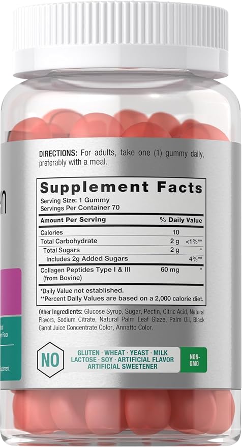 Horbäach Collagen Gummies | 70 Count | Strawberry Flavored Gummy | Hydrolyzed Collagen Type 1 and 3 | Non-GMO, Gluten Free