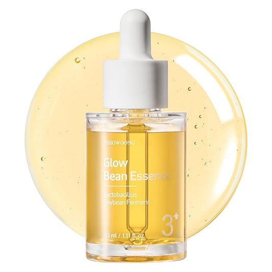 Glow Bean Essence, 31,025ppm Soybean Ferment Extract, Glass Skin, Exfoliating, Hydrating, Radiant, Moisturizer, Barrier, Face Serum, Korean Skin Care, 33ml / 1.11 fl. oz.