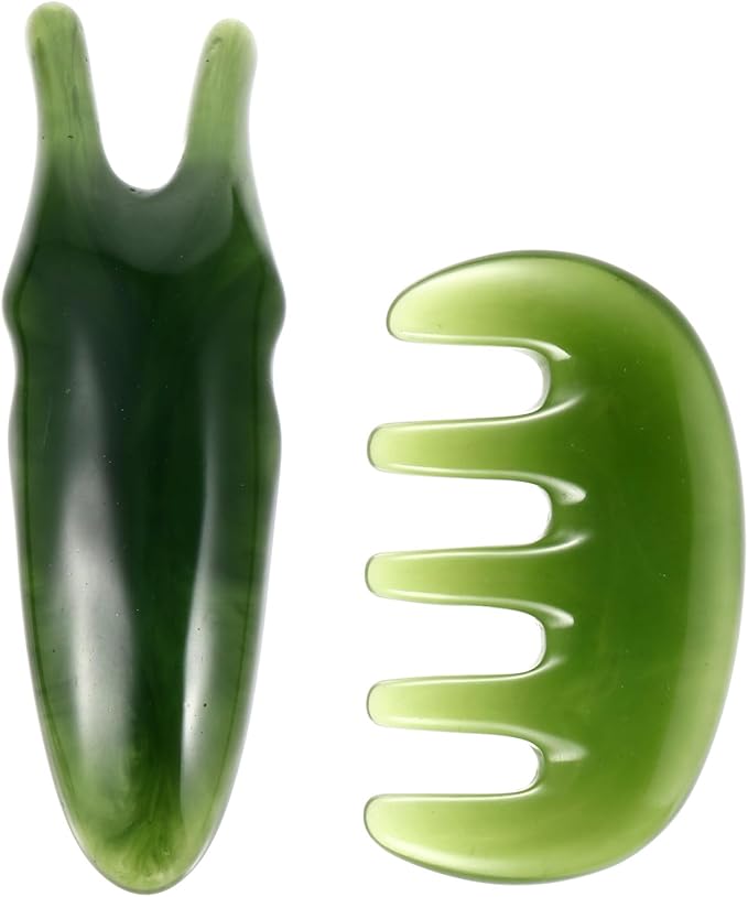 Healifty 2 Pcs Resin Massage Comb Guasha Scalp Comb Handheld Gua Sha Scraping Massage Tool for Head Caring, Relax (Green)